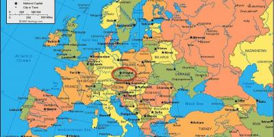 Map of europe showing prague