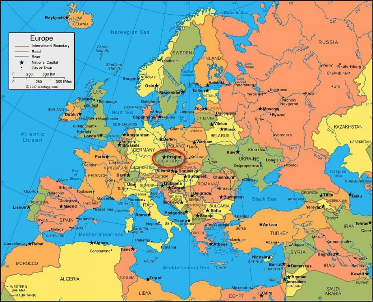 map of europe showing prague